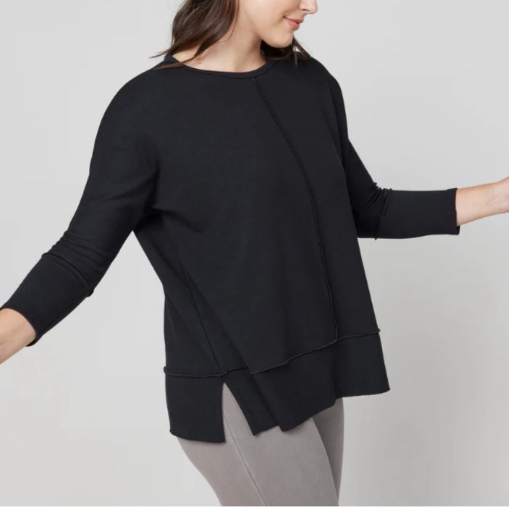 Spanx Perfect Length Top Dolman Sweatshirt  Pullover Tunic Top Shirt Black